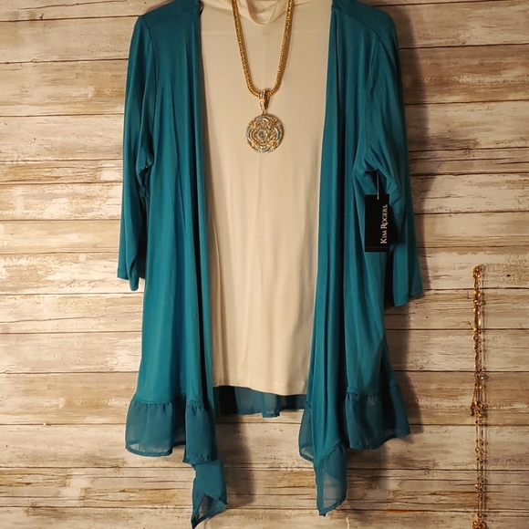 NWT Kim Roger's (Belk) Turquoise Open Front Cardigan - Picture 1 of 6